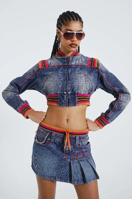 Denim skirts for casual outings with friendsSherbet Denim Side Pleat Mini Skirt