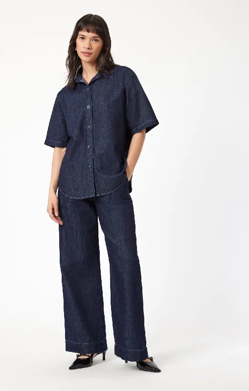 Embroidered Denim Top with Intricate PatternsDEVA SHIRT IN RINSE DENIM