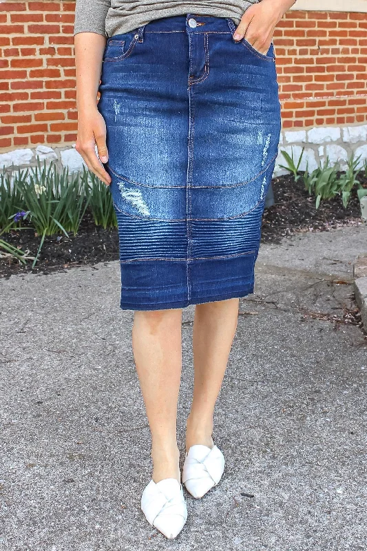 A - line denim skirts for a feminine silhouetteDevyn Moto Denim Skirt (Dk. Indigo) - FINAL SALE A - line denim skirts for a feminine silhouetteDevyn Moto Denim Skirt (Dk. Indigo) - FINAL SALE