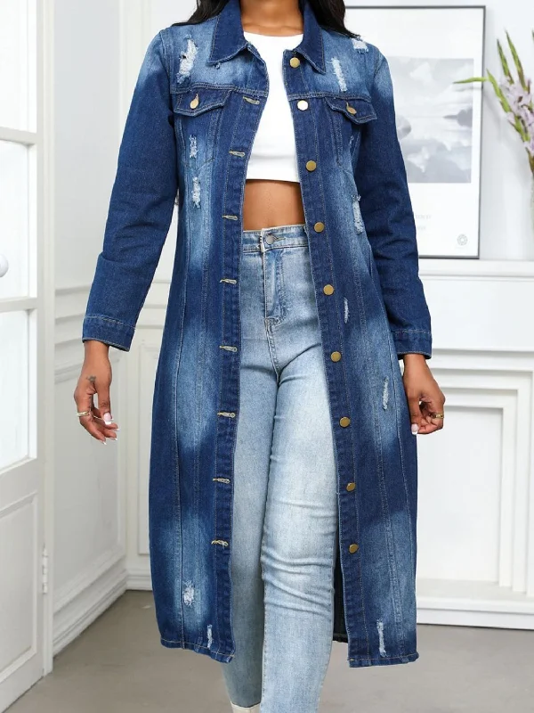 Cropped Denim Top to Pair with High - Waisted BottomsDistressed Button Up Collared Neck Denim Top Cropped Denim Top to Pair with High - Waisted BottomsDistressed Button Up Collared Neck Denim Top