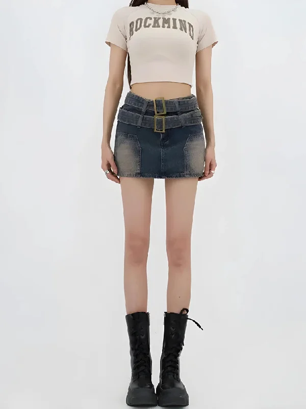 Denim skirts with pockets for functionalityDouble Belted Denim Mini Skort
