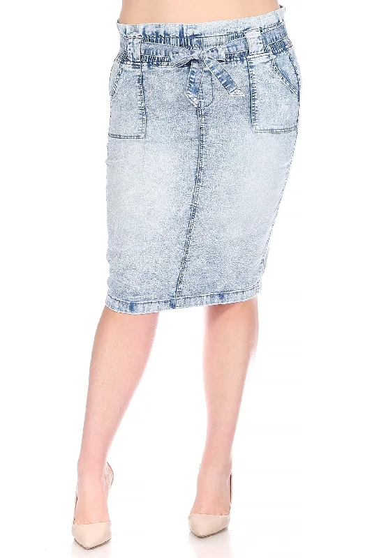 Denim skirts with cardigans for a soft and feminine lookFront Belted Denim Skirt (Acid Wash) - FINAL SALE Denim skirts with cardigans for a soft and feminine lookFront Belted Denim Skirt (Acid Wash) - FINAL SALE