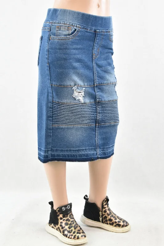 Denim skirts for music festivals with a boho - chic styleGIRLS Devyn Waistband Moto Denim in Indigo Denim skirts for music festivals with a boho - chic styleGIRLS Devyn Waistband Moto Denim in Indigo