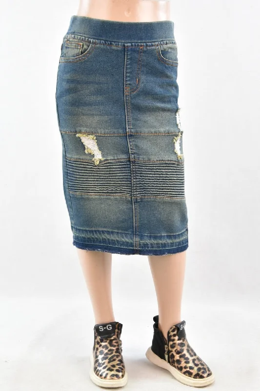 Mid - length denim skirts for a classic styleGIRLS Devyn Waistband Moto Denim in Vintage Mid - length denim skirts for a classic styleGIRLS Devyn Waistband Moto Denim in Vintage