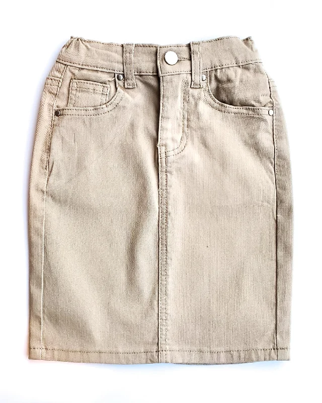 Denim skirts with sneakers for a sporty lookGIRLS Lt. Khaki Denim Skirt w/ Elastic Waistband Denim skirts with sneakers for a sporty lookGIRLS Lt. Khaki Denim Skirt w/ Elastic Waistband
