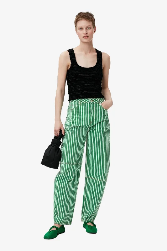 Embroidered Denim Top with Intricate PatternsStripe Denim Stary - Kelly Green