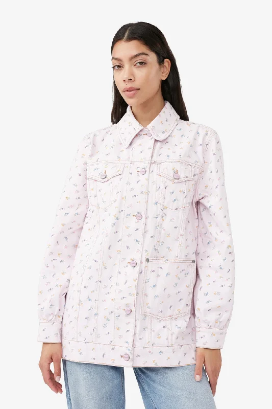 Patchwork Denim Top with a Unique and Artistic AppealOversized Flower Print Denim Jacket - Pink Tulle