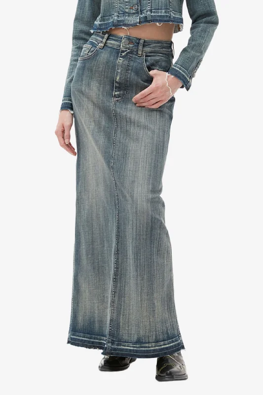 Washed - Out Denim Top for a Vintage AestheticTint Edge Denim Maxi Skirt - Tint Wash