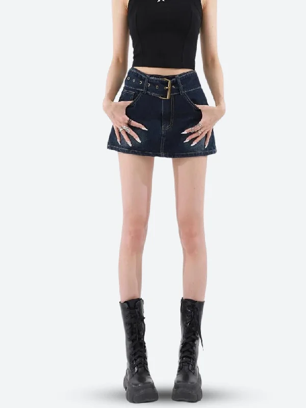 Blue denim skirts in various shadesGrunge Belted Denim Mini Skirt