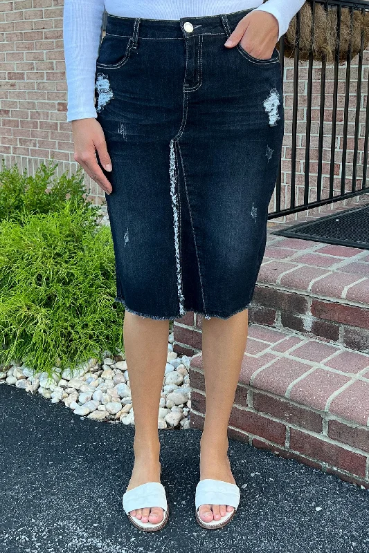 Denim skirts with crop tops for a trendy styleHazel Distressed Denim in BLK