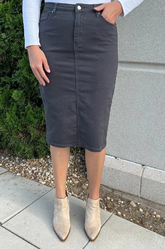 Denim skirts for beach vacations as a cover - upJDA Charcoal Gray Denim Skirt (FINAL SALE) Denim skirts for beach vacations as a cover - upJDA Charcoal Gray Denim Skirt (FINAL SALE)