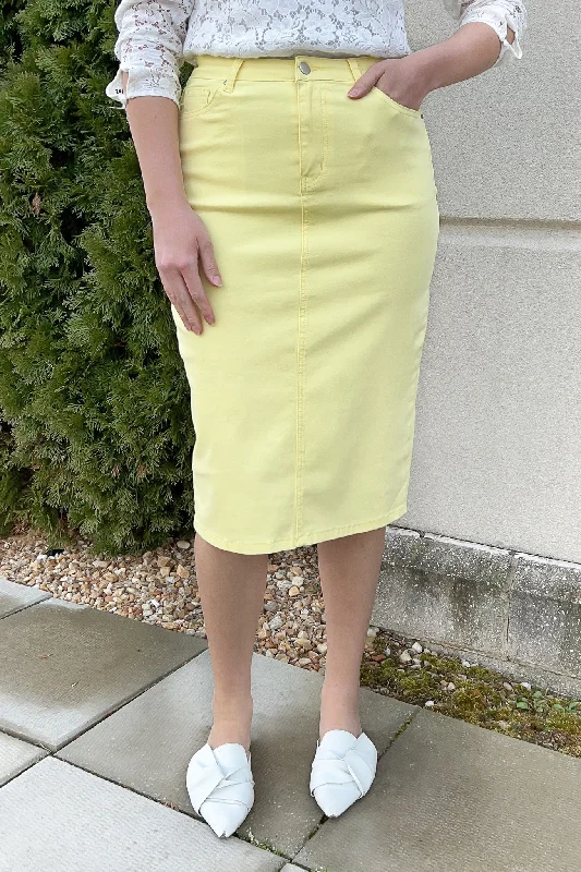 Zip - up denim skirts for easy wearJDA Pastel Yellow Denim Skirt (FINAL SALE)
