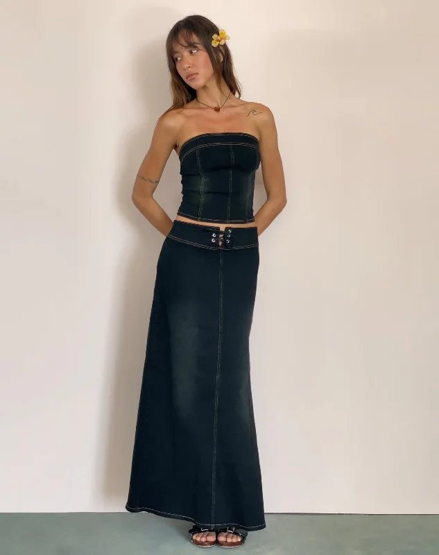 Denim skirts with sweaters for a cozy fall lookLafille Denim Maxi Skirt in Black Wash Denim skirts with sweaters for a cozy fall lookLafille Denim Maxi Skirt in Black Wash