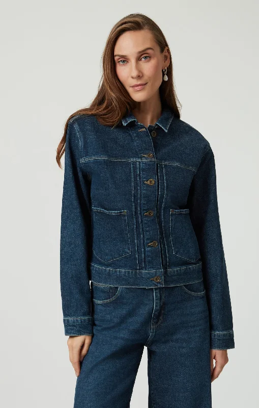 Embroidered Denim Top with Intricate PatternsLAUREL DENIM JACKET IN DARK BLUE DENIM