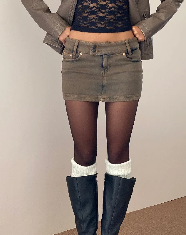 Denim skirts with denim jackets for a double - denim outfitLow Rise Denim Mini Skirt in Sand Denim skirts with denim jackets for a double - denim outfitLow Rise Denim Mini Skirt in Sand