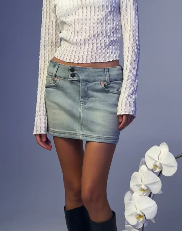 Denim skirts with boots for a stylish combinationLow Rise Denim Mini Skirt in Super Bleach Denim skirts with boots for a stylish combinationLow Rise Denim Mini Skirt in Super Bleach