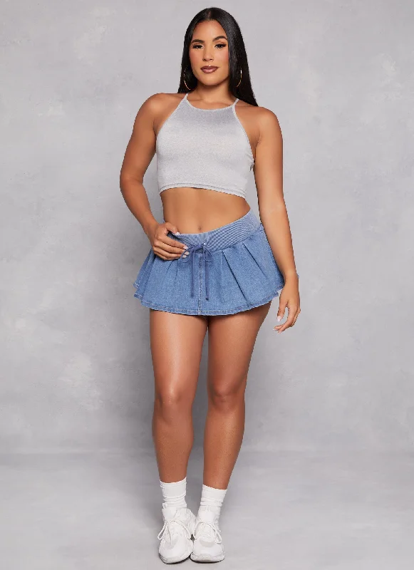 Denim skirts with crop tops for a trendy styleAlmost Famous Denim Pleated Micro Mini Skort Denim skirts with crop tops for a trendy styleAlmost Famous Denim Pleated Micro Mini Skort