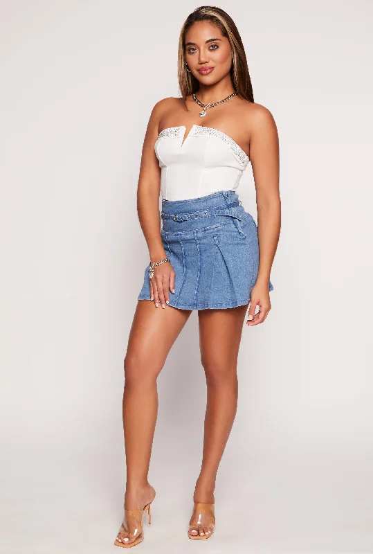 Denim skirts for office wear with a professional touchBelted Denim Pleated Mini Skirt Denim skirts for office wear with a professional touchBelted Denim Pleated Mini Skirt