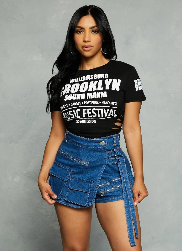 Denim skirts to pair with white t - shirts for a simple lookDaisy Denim Cargo Asymmetrical Skort Denim skirts to pair with white t - shirts for a simple lookDaisy Denim Cargo Asymmetrical Skort