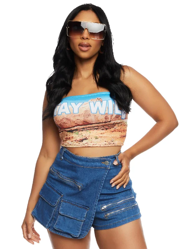 A - line denim skirts for a feminine silhouetteDaisy Denim Cargo Pocket Asymmetrical Skort