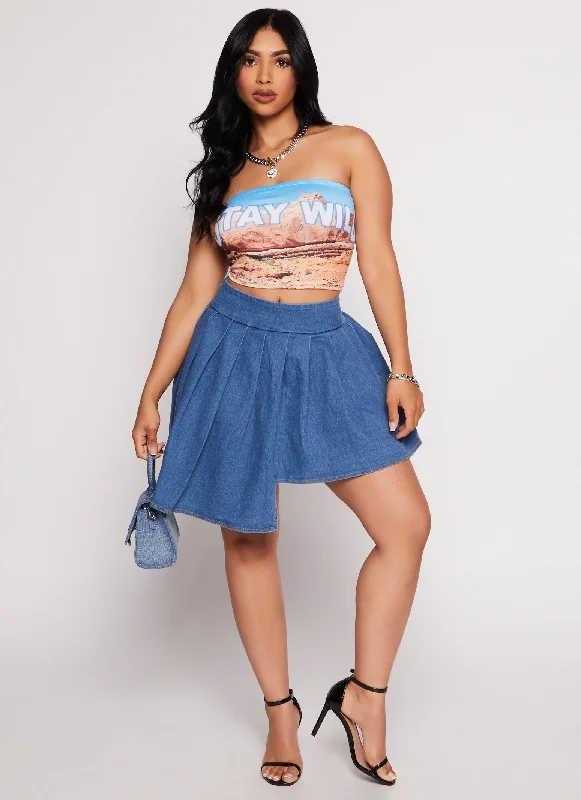 Denim skirts with graphic tees for a fun outfitDaisy Denim Pleated Asymmetrical Skort Denim skirts with graphic tees for a fun outfitDaisy Denim Pleated Asymmetrical Skort