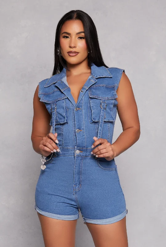 Ripped Denim Top for a Rebellious Fashion StatementDaisy Denim Sleeveless Utility Romper