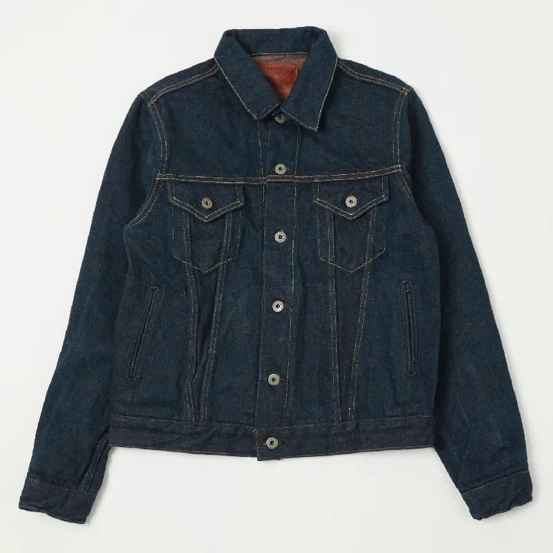Cropped Denim Top to Pair with High - Waisted BottomsONI 02527P-KAKBR 'Secret Denim Kikishibu Brown' Type III Pocket Denim Jacket - Rinsed Cropped Denim Top to Pair with High - Waisted BottomsONI 02527P-KAKBR 'Secret Denim Kikishibu Brown' Type III Pocket Denim Jacket - Rinsed
