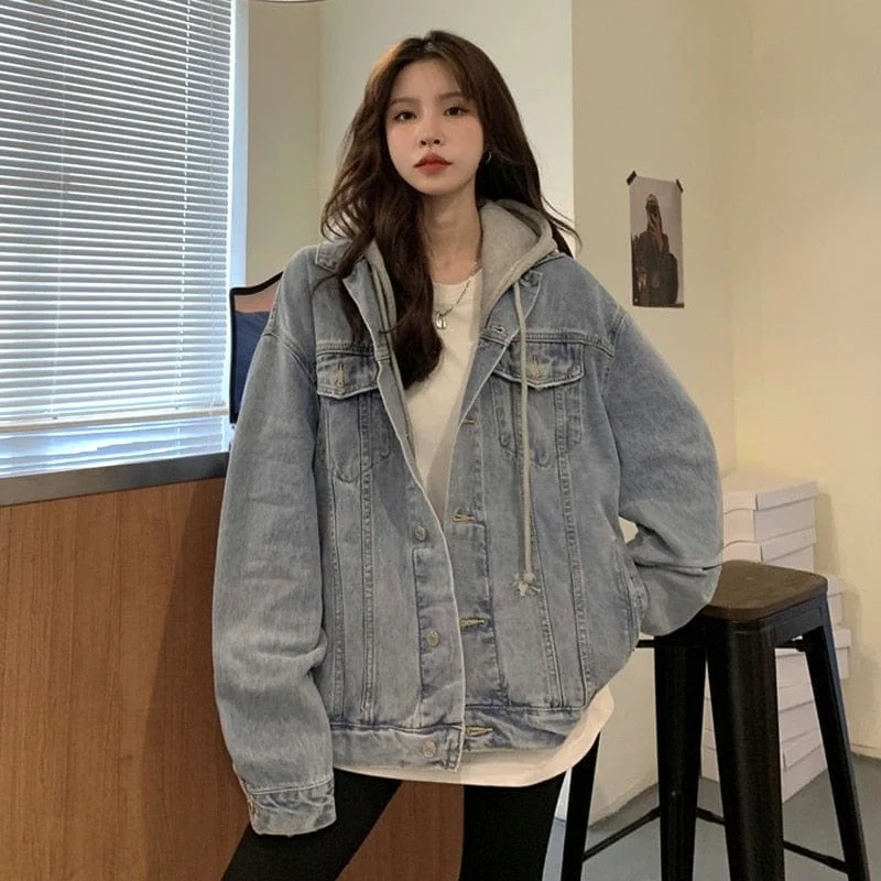 Denim Top with a Belted Waist for a Defined SilhouetteOversized Hooded Basic Denim Jacket Denim Top with a Belted Waist for a Defined SilhouetteOversized Hooded Basic Denim Jacket