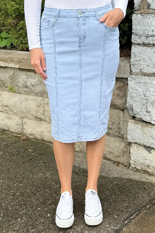 A - line denim skirts for a feminine silhouettePanel Denim Skirt in Lt. Indigo
