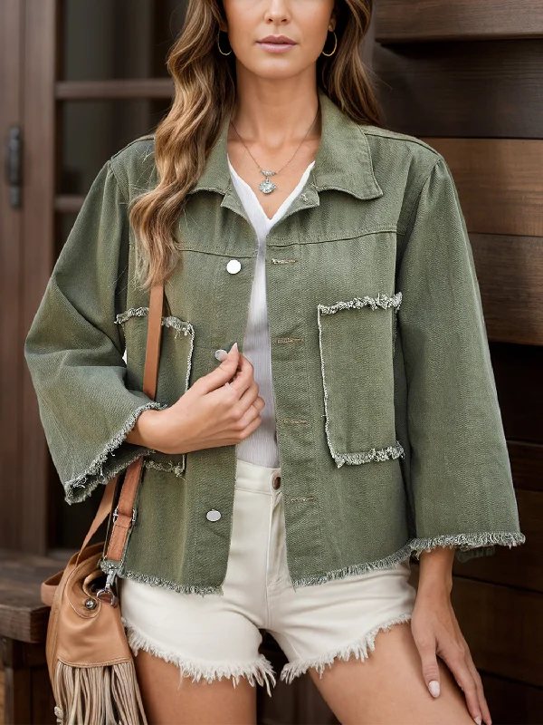 Sleeveless Denim Top for a Cool Summer LookRaw Hem Button Up Denim Jacket