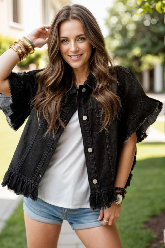 Denim Top for a Music Festival with a Rock - n - Roll VibeRaw Hem Button Up Denim Top Denim Top for a Music Festival with a Rock - n - Roll VibeRaw Hem Button Up Denim Top