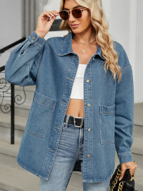 Denim Top with a Collared Neckline for a Preppy StyleRemovable Hood Button Up Long Sleeve Denim Jacket Denim Top with a Collared Neckline for a Preppy StyleRemovable Hood Button Up Long Sleeve Denim Jacket
