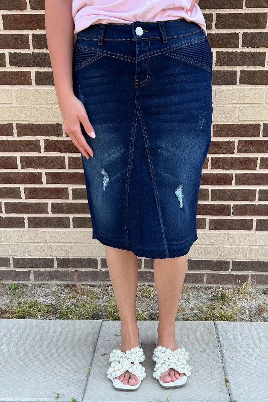 Denim skirts with fishnet tights for a bold and daring lookThe Harlow Distressed Denim Skirt in Dk. Indigo (FINAL SALE) Denim skirts with fishnet tights for a bold and daring lookThe Harlow Distressed Denim Skirt in Dk. Indigo (FINAL SALE)