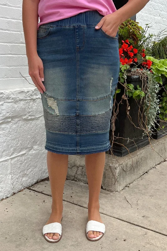 Denim skirts with leather jackets for an edgy outfitThe Oakley Distressed Denim in Vintage Denim skirts with leather jackets for an edgy outfitThe Oakley Distressed Denim in Vintage