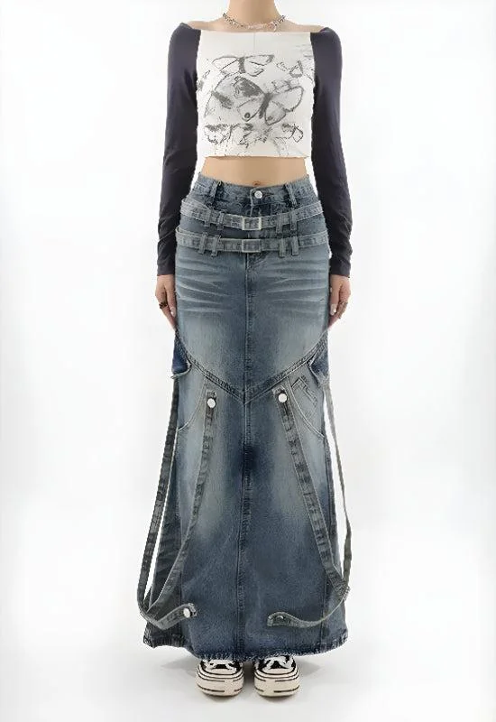 Dark - wash denim skirts for a more formal lookY2K Denim Maxi Skirt