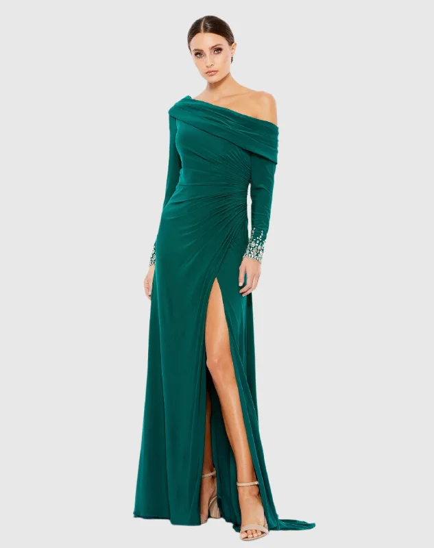 Printed maxi dresses with abstract patterns for an artistic lookGreen Beaded Cuff Drop Shoulder Faux Wrap Gown Printed maxi dresses with abstract patterns for an artistic lookGreen Beaded Cuff Drop Shoulder Faux Wrap Gown