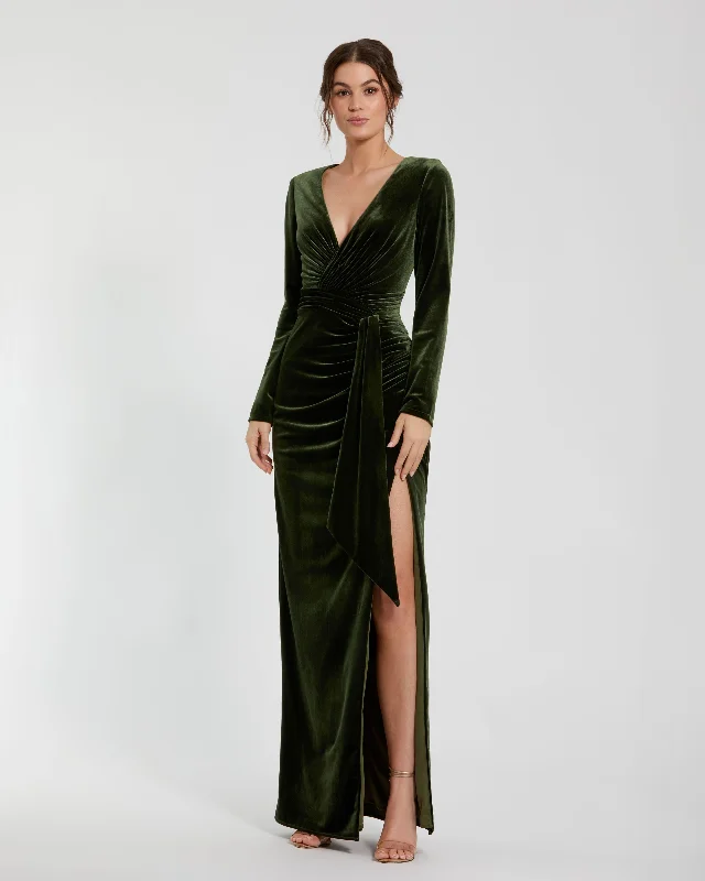 Maxi dresses with an empire waist for a flattering fit on all body typesLong Sleeve Deep V Draped Velvet Gown Maxi dresses with an empire waist for a flattering fit on all body typesLong Sleeve Deep V Draped Velvet Gown