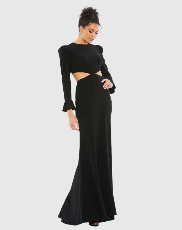Maxi dresses with embroidered floral motifs for a unique designBlack Long Sleeve Puff Shoulder Cut Out Gown Maxi dresses with embroidered floral motifs for a unique designBlack Long Sleeve Puff Shoulder Cut Out Gown