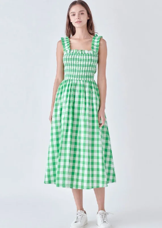Maxi dresses with a wrap - around style for a customizable fitAlice Check Print Midi Dress- Green ***FINAL SALE*** Maxi dresses with a wrap - around style for a customizable fitAlice Check Print Midi Dress- Green ***FINAL SALE***