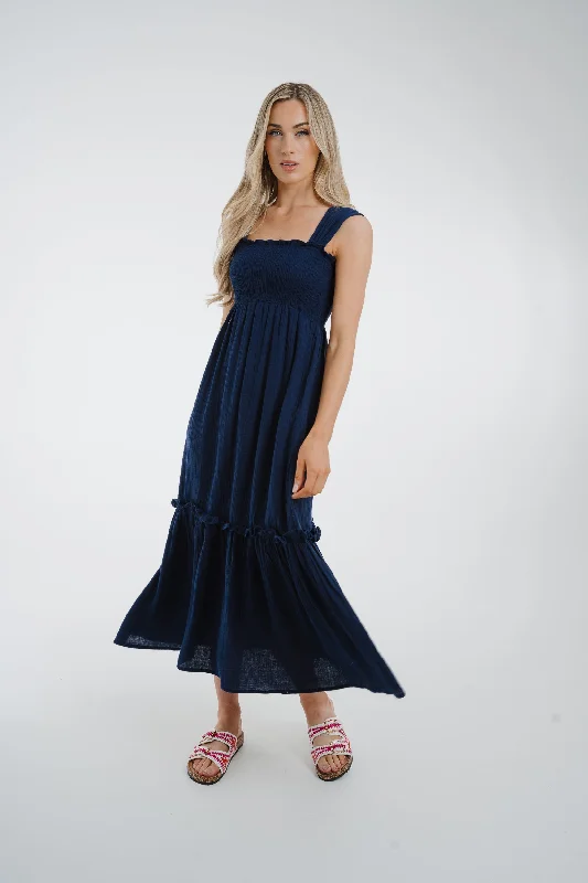Velvet maxi dresses with long sleeves for winter weddingsAlly Peplum Hem Dress In Navy