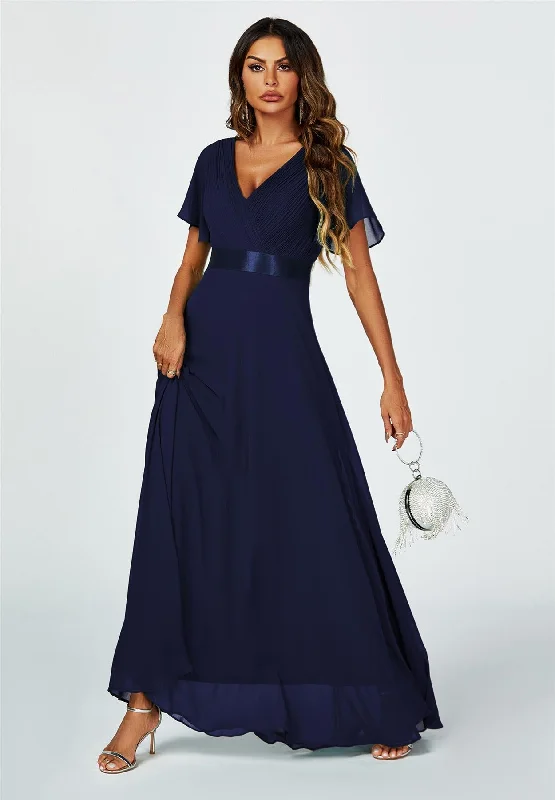 Maxi dresses with cold - shoulder cutouts for a trendy lookAngel Sleeves Empire Waist Bridesmaid Dress In Navy Maxi dresses with cold - shoulder cutouts for a trendy lookAngel Sleeves Empire Waist Bridesmaid Dress In Navy
