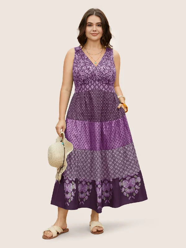 Maxi dresses with bow accents at the waist for a sweet appearanceBandana Patchwork Floral Sleeveless Dress Maxi dresses with bow accents at the waist for a sweet appearanceBandana Patchwork Floral Sleeveless Dress