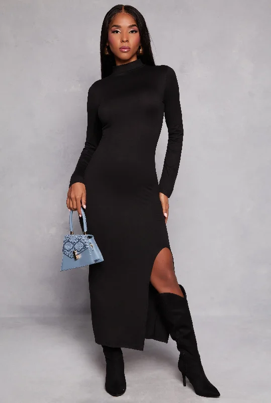 Maxi dresses with beaded embellishments for a fancy and luxurious eventMock Neck Side Slit Maxi Dress Maxi dresses with beaded embellishments for a fancy and luxurious eventMock Neck Side Slit Maxi Dress
