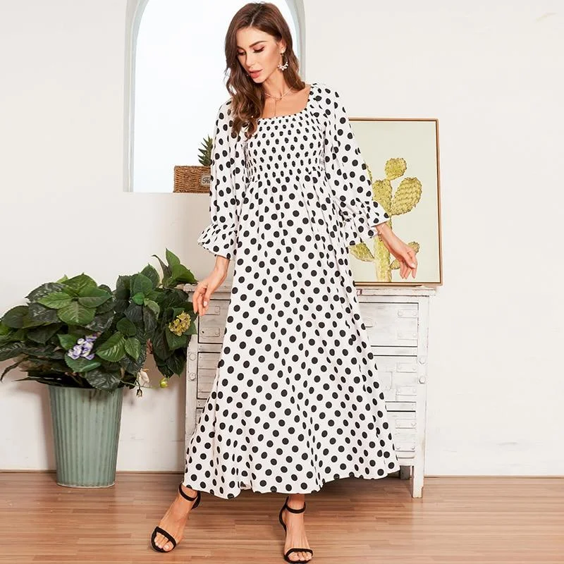 Maxi dresses with a wrap - around style for a customizable fitFashionSierra - Boho Polka Dot Long Dresses Women Flounce Sleeve Square Collar Summer Dress Women Maxi Dress Vestidos Maxi dresses with a wrap - around style for a customizable fitFashionSierra - Boho Polka Dot Long Dresses Women Flounce Sleeve Square Collar Summer Dress Women Maxi Dress Vestidos