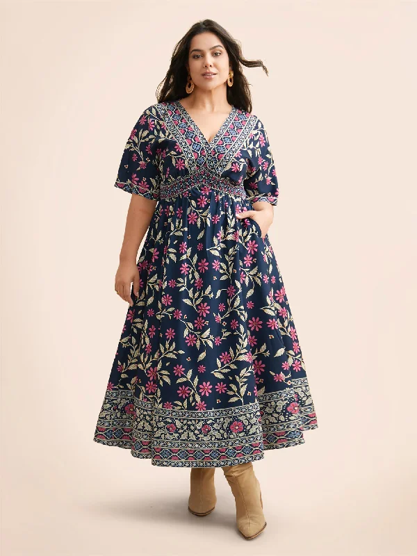 Maxi dresses with an empire waist for a flattering fit on all body typesBoho Print Overlap Collar Shirred Dress Maxi dresses with an empire waist for a flattering fit on all body typesBoho Print Overlap Collar Shirred Dress