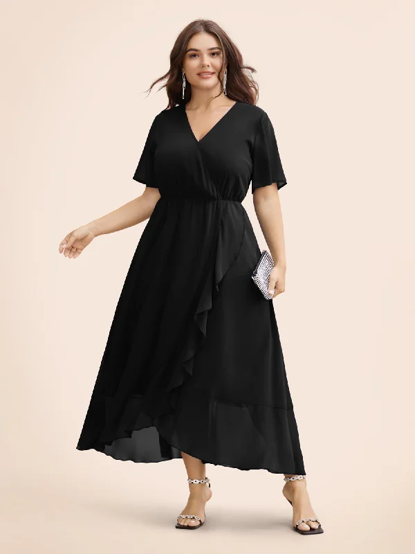 Maxi dresses with a keyhole back for a sexy detailChiffon Overlap Collar Ruffle Sleeve Dress Maxi dresses with a keyhole back for a sexy detailChiffon Overlap Collar Ruffle Sleeve Dress