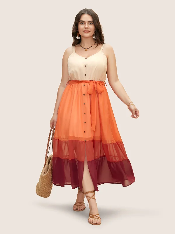 Linen maxi dresses for a breathable and lightweight summer optionColorblock Contrast Button Detail Slit Front Dress Linen maxi dresses for a breathable and lightweight summer optionColorblock Contrast Button Detail Slit Front Dress