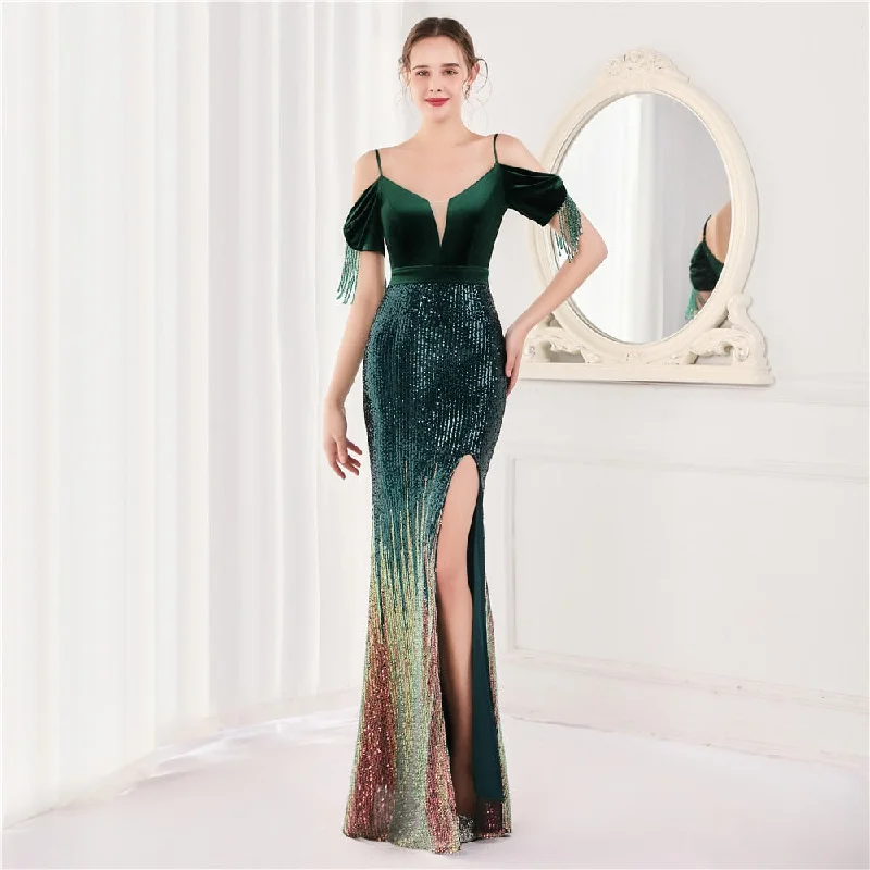 Maxi dresses with a ruched bodice for a more form - fitting and feminine shapeBerriesJam - Elegant Beading Spaghetti Strap Velvet Formal Evening Dress Maxi dresses with a ruched bodice for a more form - fitting and feminine shapeBerriesJam - Elegant Beading Spaghetti Strap Velvet Formal Evening Dress