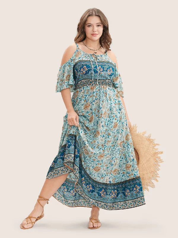 Maxi dresses with mesh panels for a sexy and trendy appearanceFloral Print Pocket Keyhole Ruffles Cold Shoulder Maxi Dress Maxi dresses with mesh panels for a sexy and trendy appearanceFloral Print Pocket Keyhole Ruffles Cold Shoulder Maxi Dress