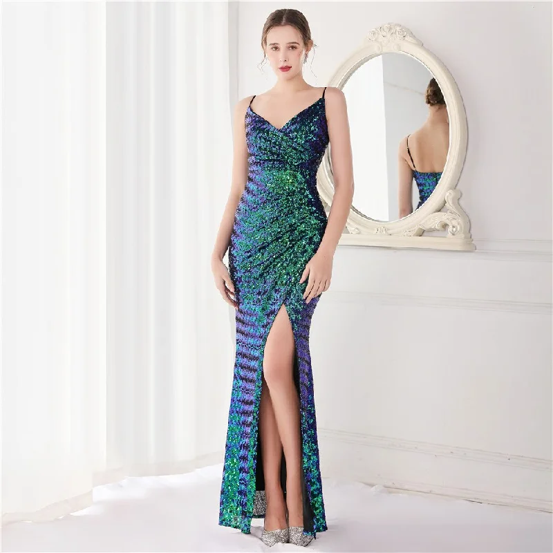 Polyester maxi dresses for easy - care and durabilityBerriesJam - High Slit Sequin Backless Sleeveless Formal Evening Dress Polyester maxi dresses for easy - care and durabilityBerriesJam - High Slit Sequin Backless Sleeveless Formal Evening Dress